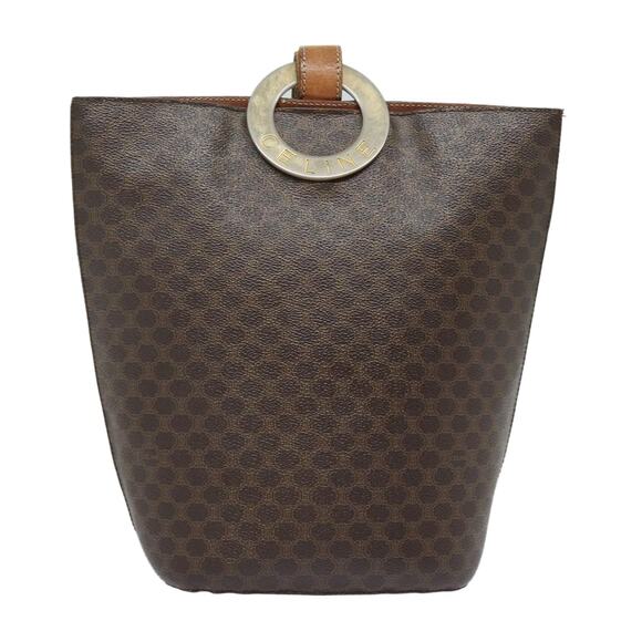 CELINE Macadam Canvas Shoulder Bag Pvc Leather Brown Gold - Picture 2 of 13